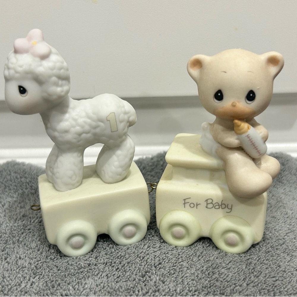 Precious Moments Birthday Train Baby + Age 1 Lamb 1985 Enesco Vintage